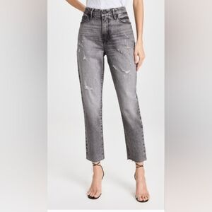 Good American Gray Distressed Straight Leg Jeans
